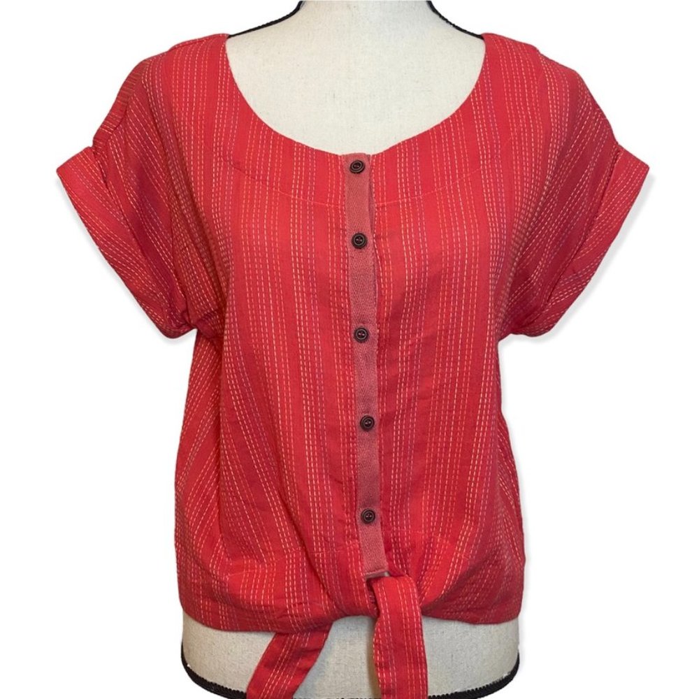 Anthropologie Mo:Vint Dani Shirt Front-Tie Button Up Blouse Small - Picture 3 of 12